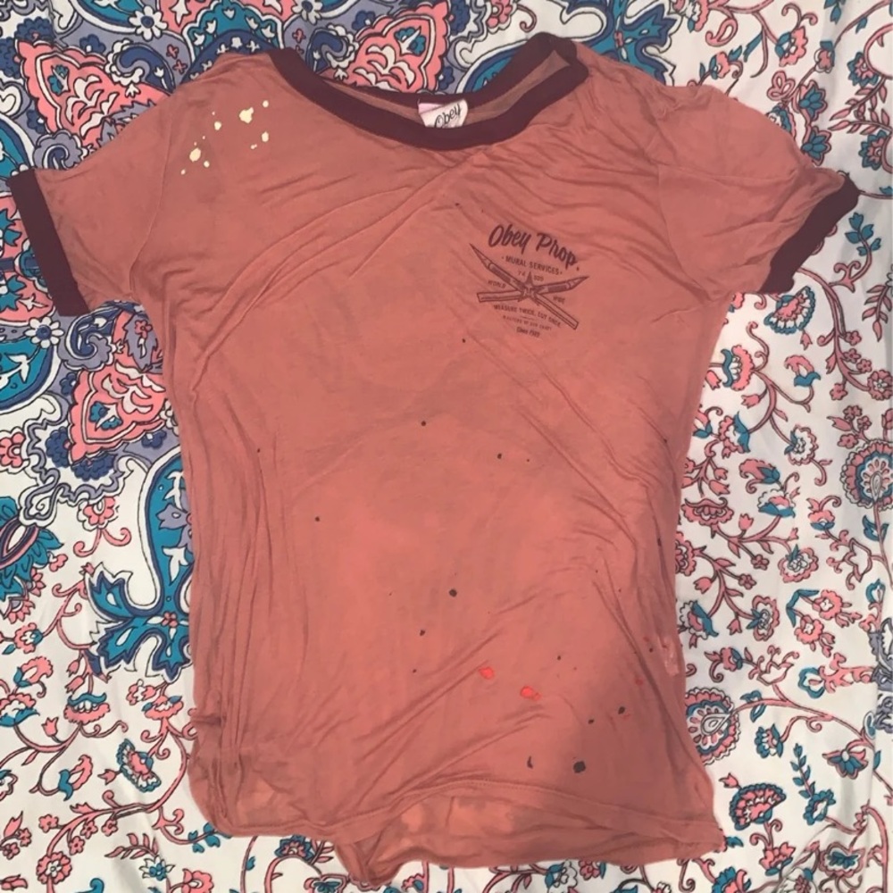 Obey Orange T-Shirt Paint Splatter